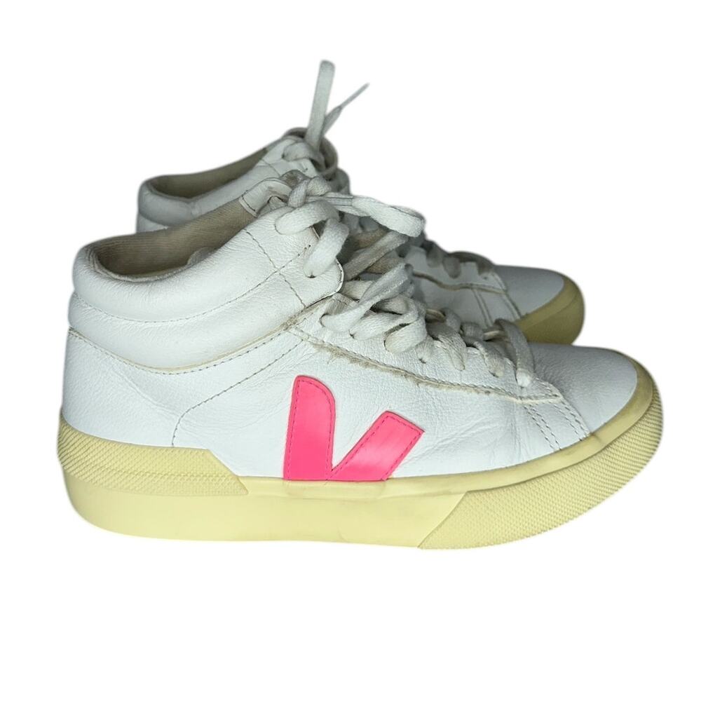Veja Minotaur Women's High Top Leather White and Pink Sneakers Shoes Size 5 - Picture 2 of 12